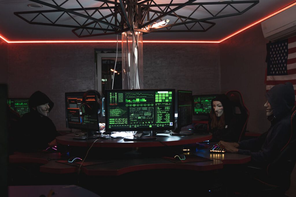 Cyber hackers coding