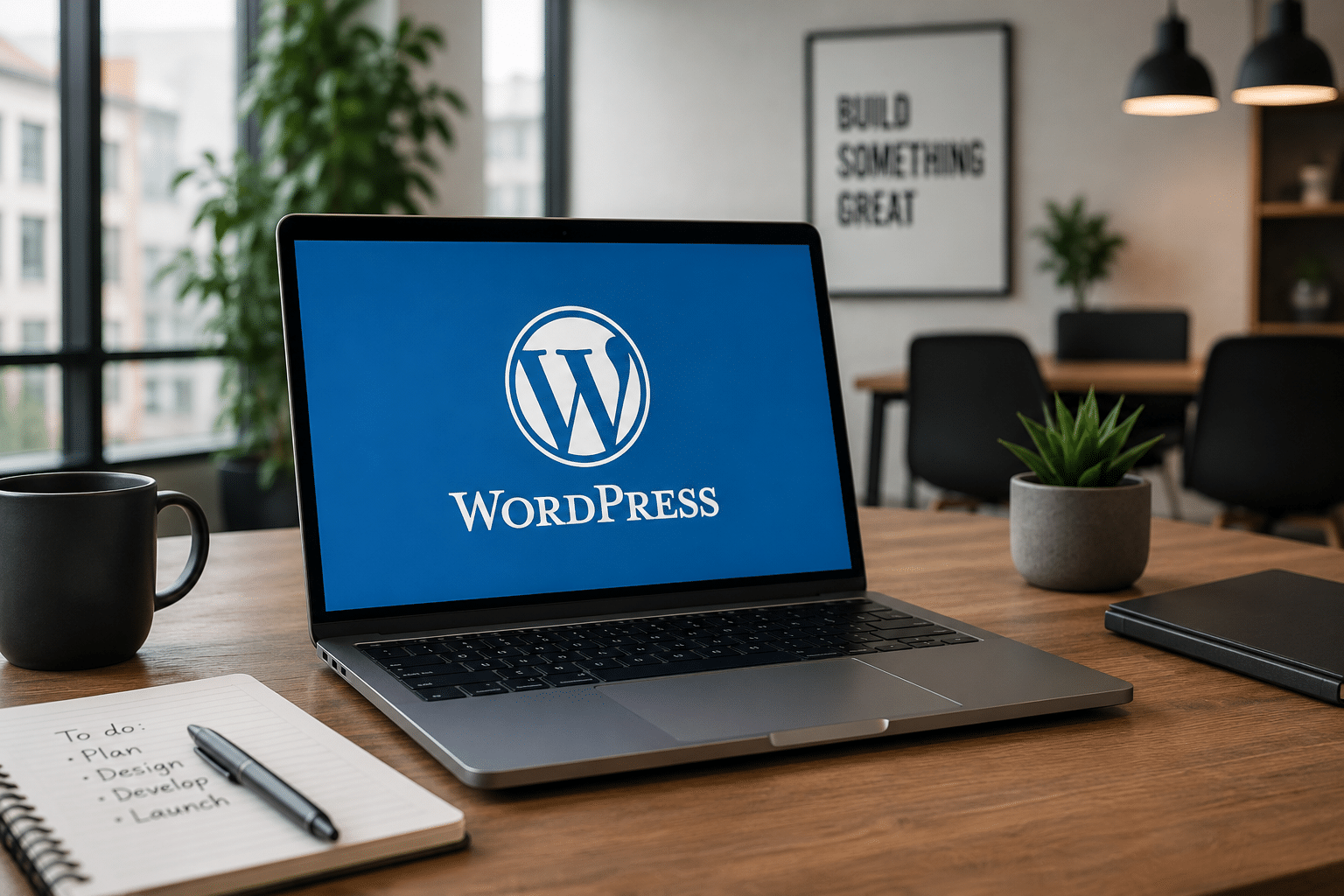 WordPress logo on a latpop