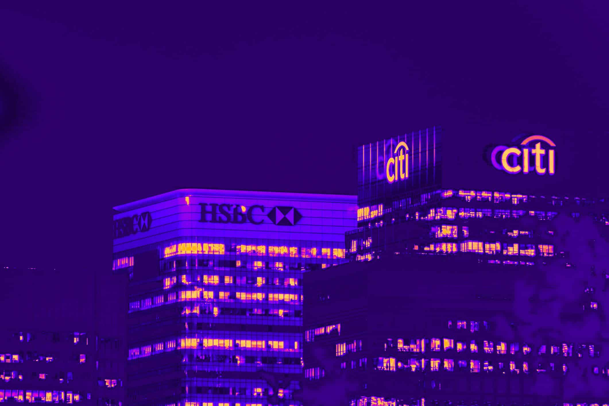 HSBC and Citi bank skyline at night